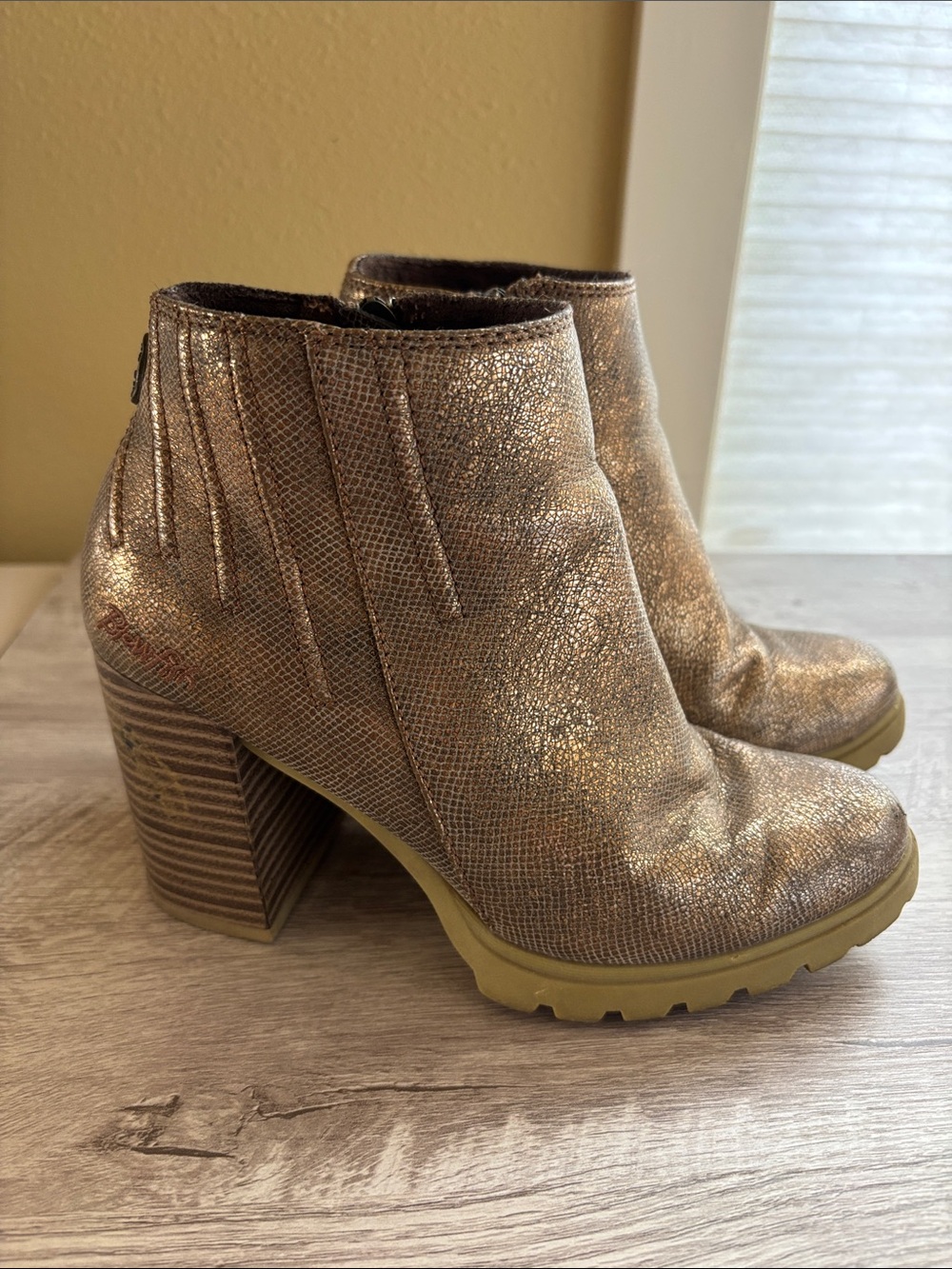 Blowfish Metallic Bronze Ankle Booties with Block Heel